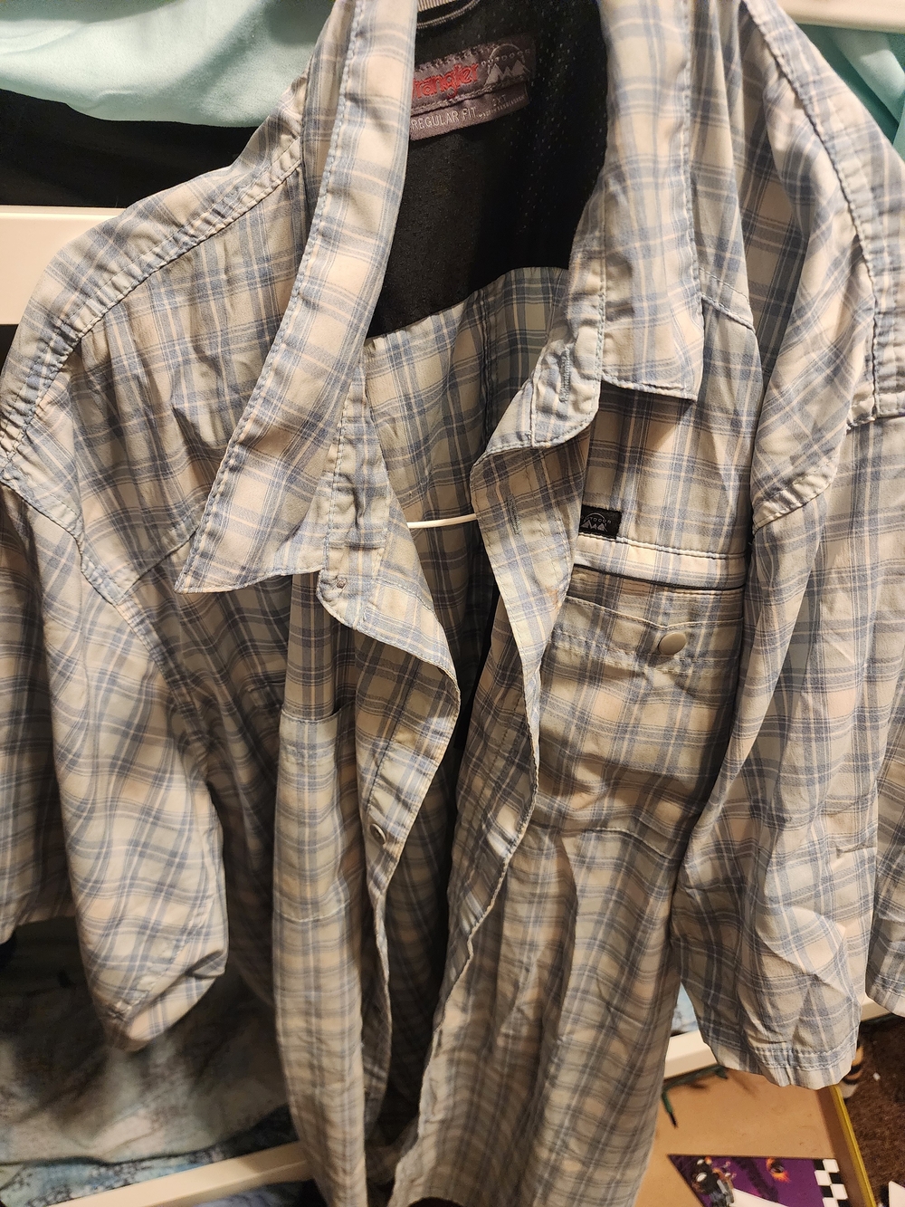 Wrangler Light Blue and White Plaid Shirt Jacket